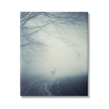 Stupell Industries Serene Monochromatic Deer Standing Foggy Nighttime Scene, 36 x 48, Design by Incado