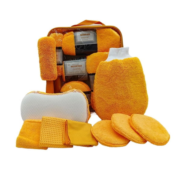 9 Piece Car Detailing Kit, Microfiber Auto Cleaning Towels, Wash Mitt, Wheel Brush, Sponge, Applicator Pads for Complete Vehicle Care