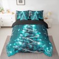 thumbnail image 3 of Manfei Merry Christmas Teens 7pcs Bedding Comforter Set, Cartoon Cyan Xmas Tree Queen Bedding Sets, Winter Festival Reversible Queen Sheet Sets, Luxury Bedroom Decor, 3 of 8