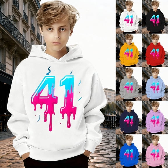 SOFTCCLO Hoodies for Boys 41 Number Graphic Pullover Hoodie Top Winter Stylish Boys Hoodies Size 2-3Y