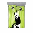 thumbnail image 2 of Ambesonne Animal Fitted Sheet & Pillow Sham Set, Panda in Wild Exotic Forest, Twin, White Black Lime, 2 of 3