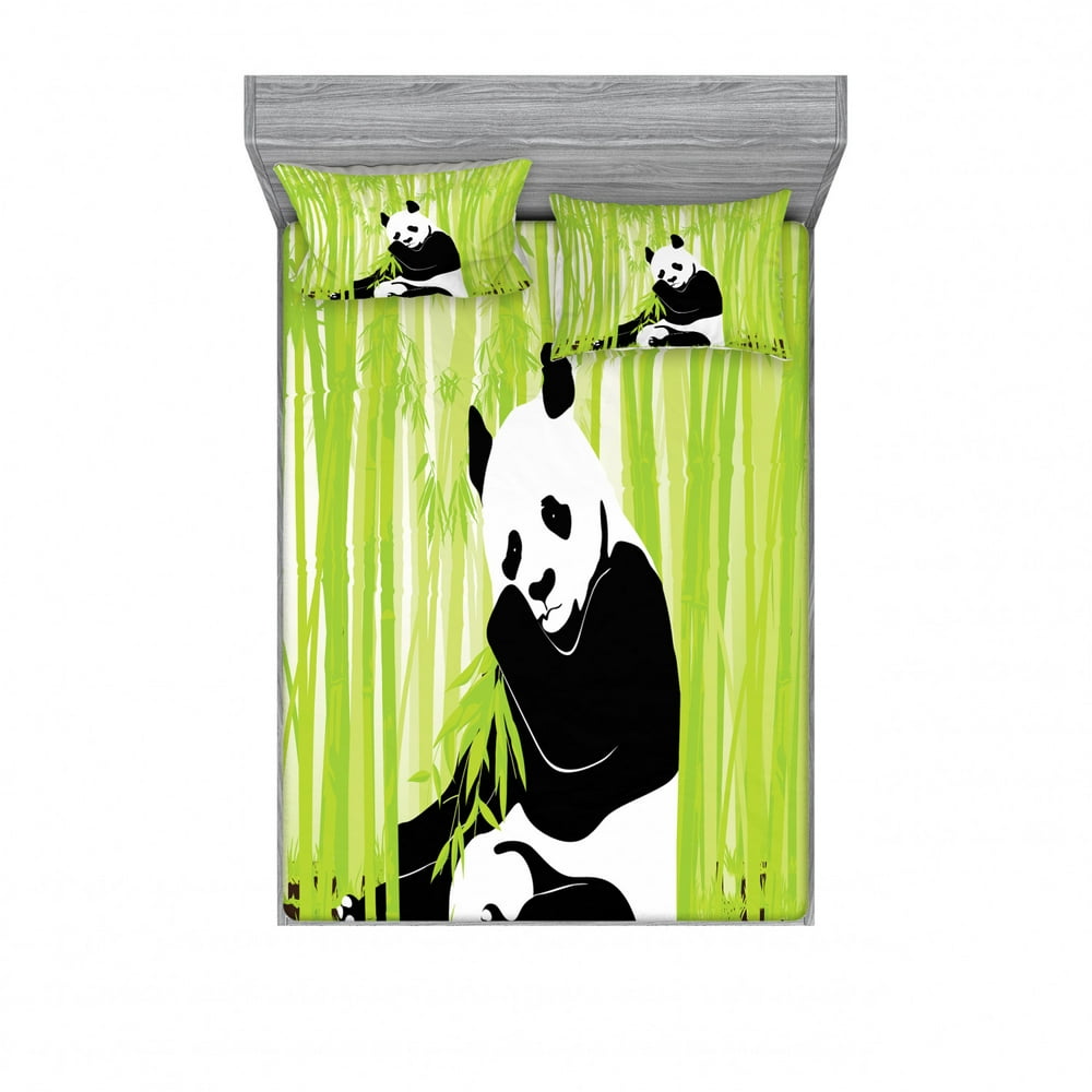 Panda Bedding Set with Sheet & Covers, Panda Bear in Bamboo Forest