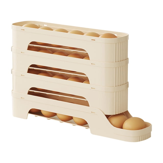 Yhmxh Refrigerator Egg Rack Transparent Rolling Egg Dispenser Space Saving Automatic Egg Tray Kitchen Oval 4-layer Egg Storage Rack