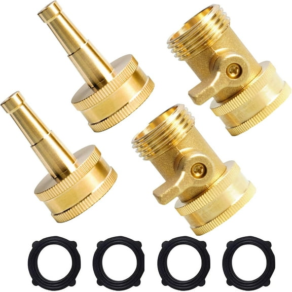 NestE 2 Set Heavy Duty Brass Hose Nozzle, Pressure Jet Nozzle with Hose Shutoff Valve, 3/4" GHT Nozzles for Garden Hose, Car Wash, Extra 4 Rubber Washers