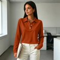 thumbnail image 6 of Womens Retro Polo Shirts Long Sleeve Button Placket Lightweight Collared Golf Dressy Office Blouses Ginger S, 6 of 6