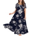 thumbnail image 5 of KLHDSF Dresses For Women Bohemian Floral Print Short Sleeve Dress Loose Casual Summer Vacation Black L, 5 of 6