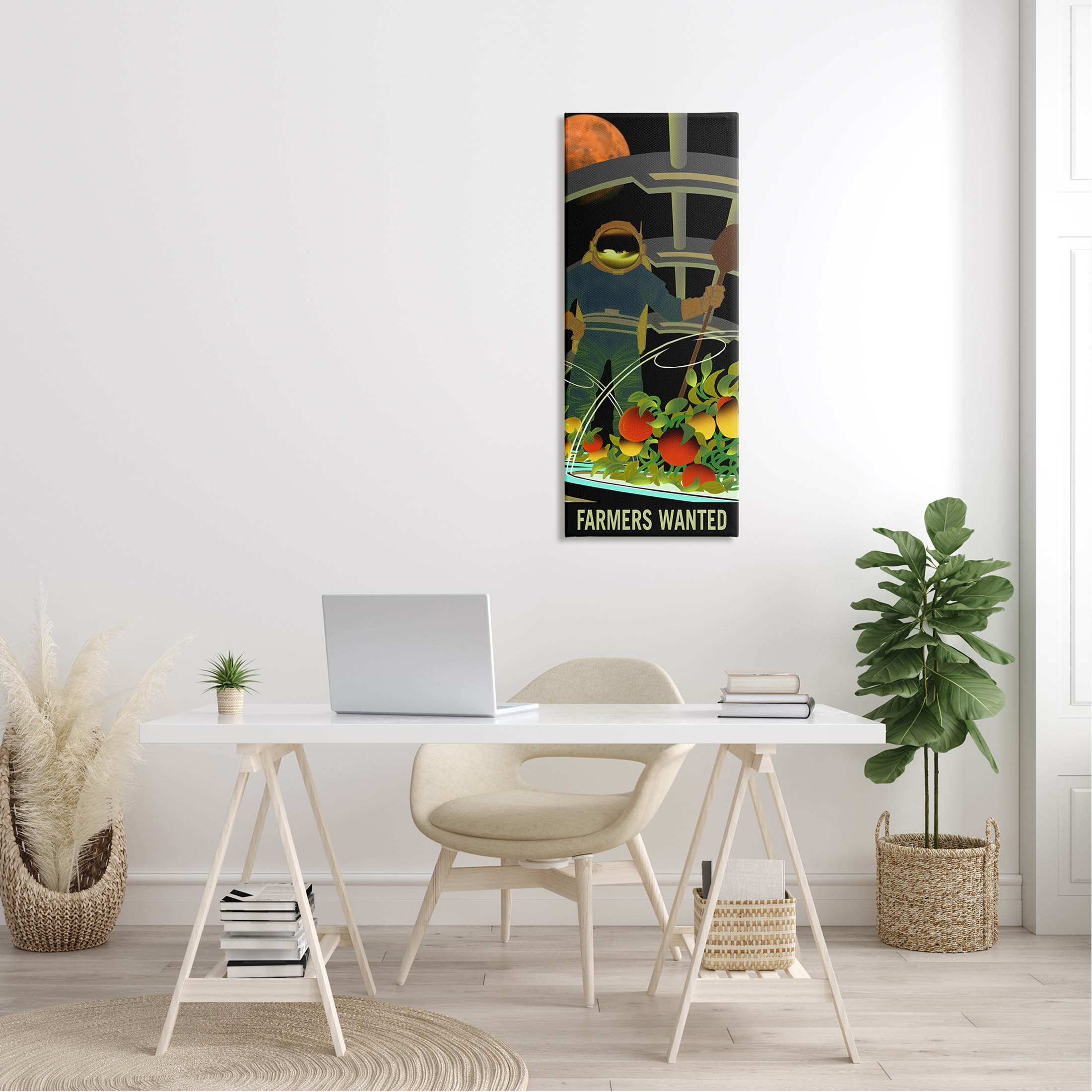 Farmers Wanted Astronaut Moon Art for Kids Graphic Art Gallery Wrapped Canvas Print Wall Art