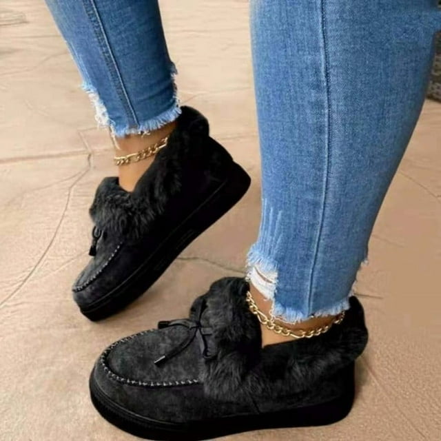 Zapatos de mujer acolchados de algodón, otoño e invierno, tallas grandes, punta redonda, suela gruesa, forro polar, zapatos de costura, botas de nieve