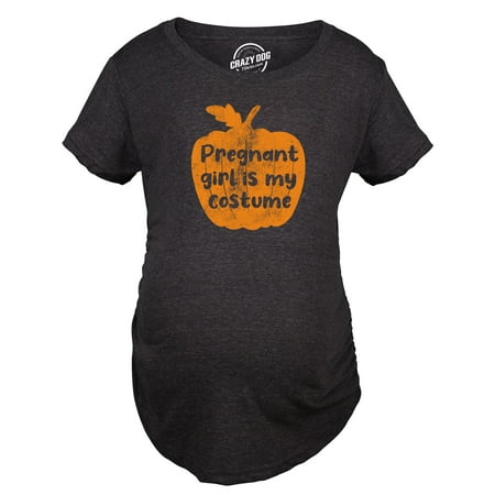 

Maternity Pregnant Girl Is My Costume Tshirt Funny Halloween Baby Announcement Pregnancy Tee (Heather Black) - M