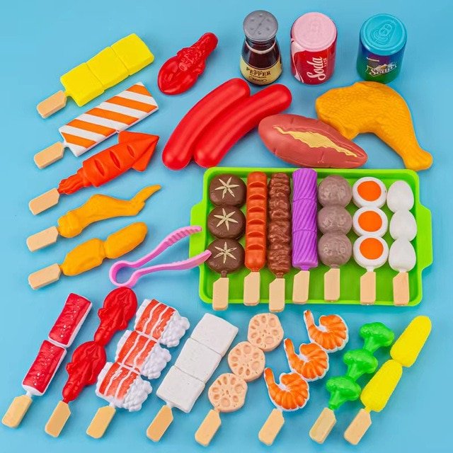 Kids Pretend Play Kitchen Toys Food Toys Simulation Food Cookware Cooking BBQ Kit Role Play Game Educational Gift For Children