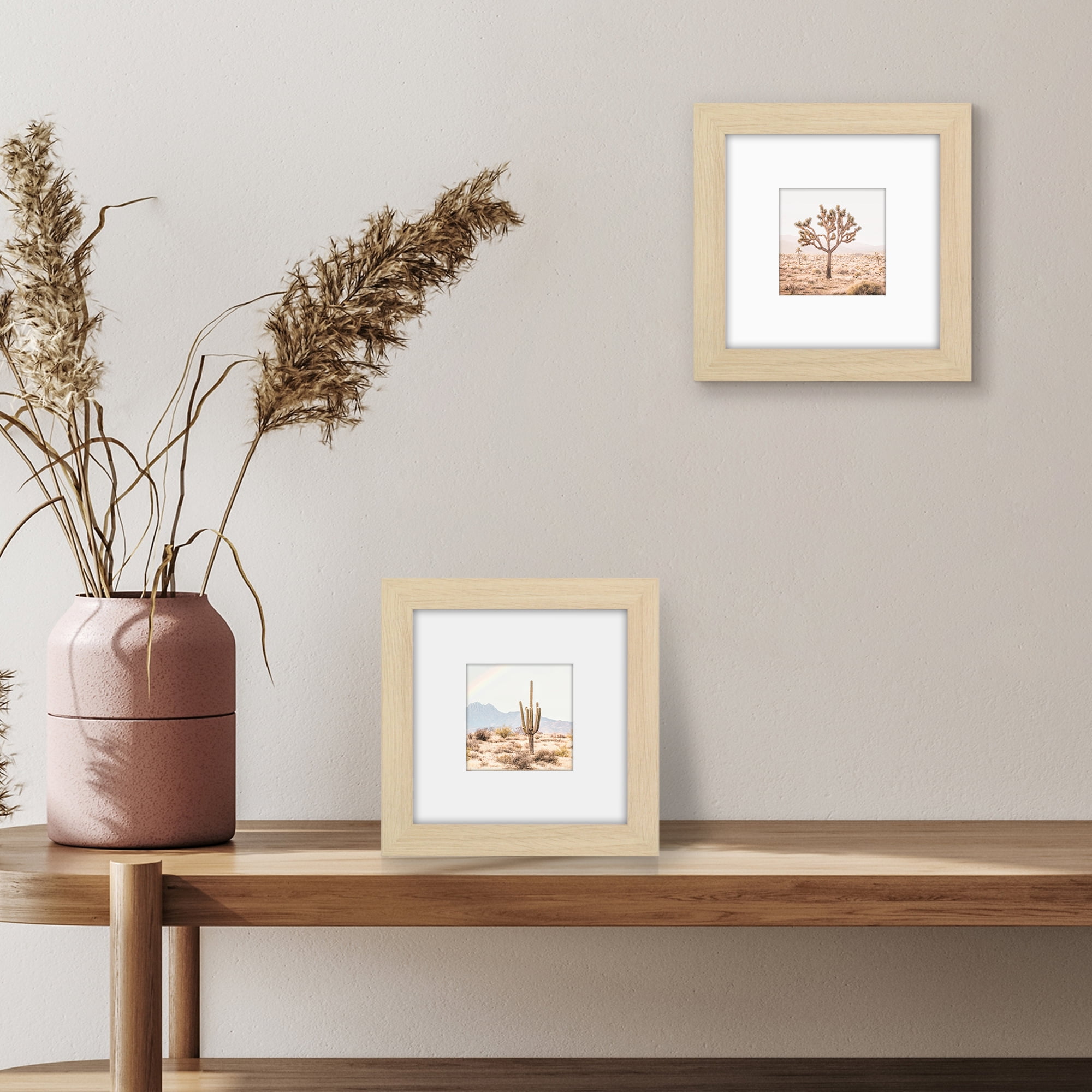 Americanflat 8x8 Picture Frame with Shatter-Resistant Glass with 4x4 Mat Display Photo Hudson - Natural Oak
