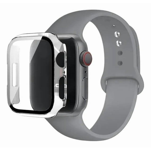 Correa de Silicona con Funda Protectora de Cristal para Apple Watch, Compatible con Todas las Series