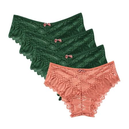 Womens Underwear Seamless 4pc Womens Underwear Lace Panties for Women Lightweight Lace Briefs Low Waist Thong Plus Size Ladies Underpants Thongs Womens Seamless Underwear Orange 5XL