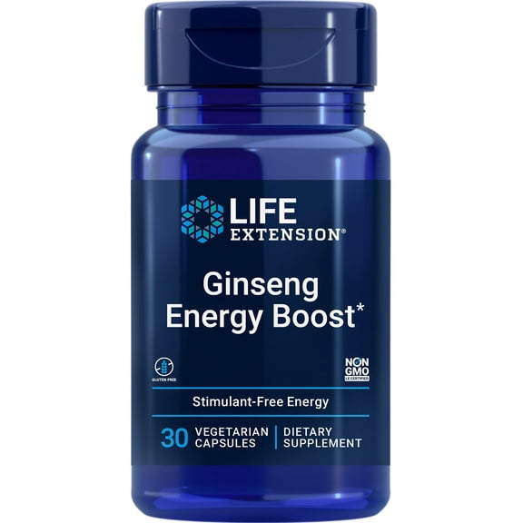 Life Extension Ginseng Energy Boost - Power, Stress Release & General Health - Gluten-Free, Non-GMO - 30 Vegetarian Capsules