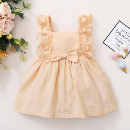 

Girls Sleeveless Lace Dress Casual Party Dress Solid Color Princess Dress
