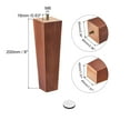 thumbnail image 2 of Uxcell Furniture Legs 8 Inch(200mm) Set of 4 Square Solid Wood Couch Legs, Brown, 2 of 7