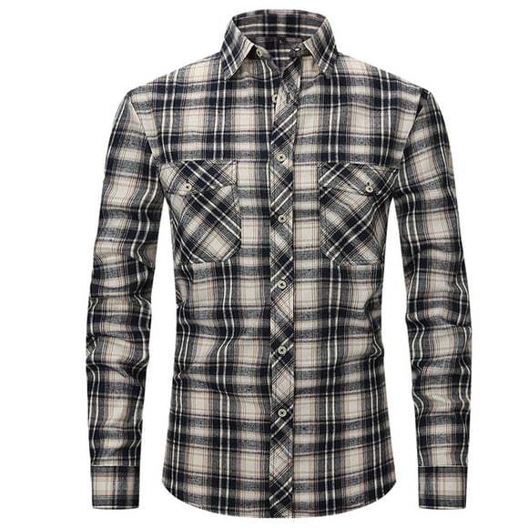 DDAPJ pyju Men's Western Cowboy Work Shirt Clearance Sales,Casual Plaid Flannel Button Down Shirt Long Sleeve Checkered Dress Shirt with Two Pockets