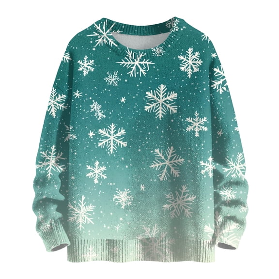 WTOBBY Christmas Themed Women's Knit Sweater Top, Long Sleeve Round Neck Printed Pullover, Casual Holiday Fashion Wear for Seasonal Outfits,Army Green L