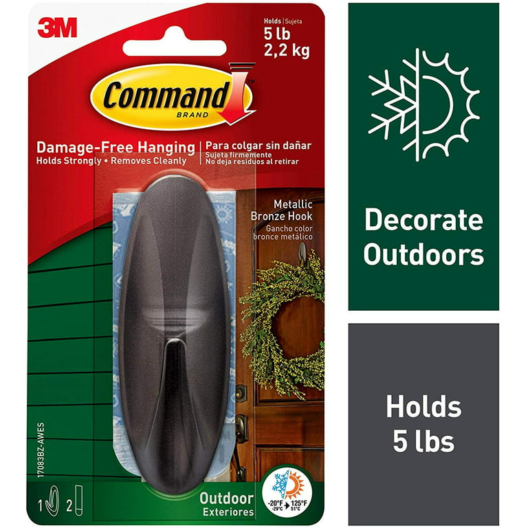 Command Outdoor Hook, Decorate Damage-Free, Water-Resistant Adhesive, Large  17083BZ-AWES 