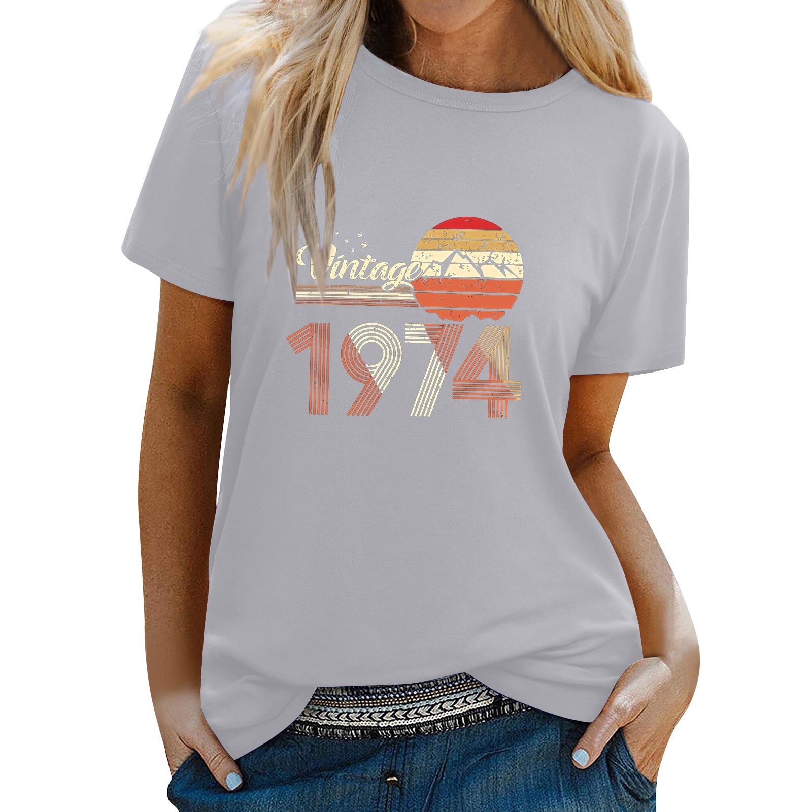 Prolriy Hauts d'Été pour Femmes 2025 Vintage 1974 T-Shirt Cadeaux