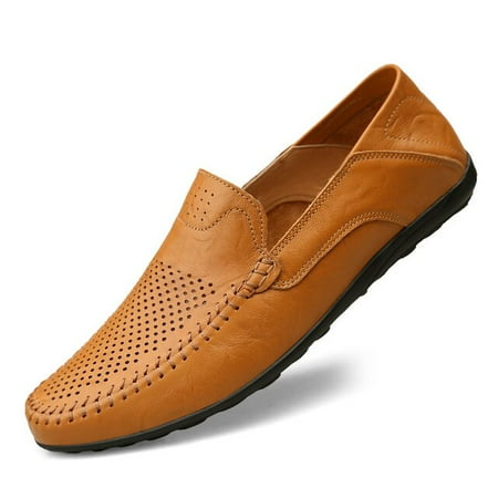 

Genuine Leather Mens Shoes Casual Luxury Brand Men Loafers Moccasins Breathable Slip on Male Driving Shoes Brown Plus Size 37-47