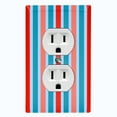thumbnail image 1 of Metal Light Switch Wall Plate Outlet Cover (Vintage Red Teal Striped Wall - Single Duplex), 1 of 2