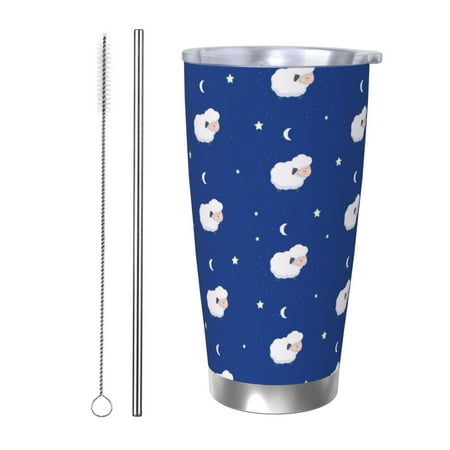 

Qekee Moon Lamb Print 20OZ Car Cup Stainless Steel Vacuum Insulated Tumbler Tumbler Cup With Lid And Straw Travel Coffee Mug-Straw Two-piece Set