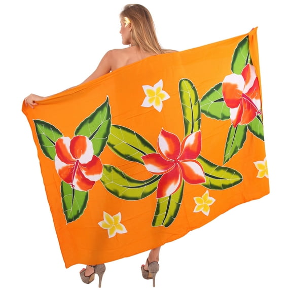 HAPPY BAY Women's Beach Bikini Swimwear Swim Cover up Wrap Skirt Bathing suit Summer Wraps Beachwear Sarong Coverups Swimsuits for Women One Size Hibiscus, Orange