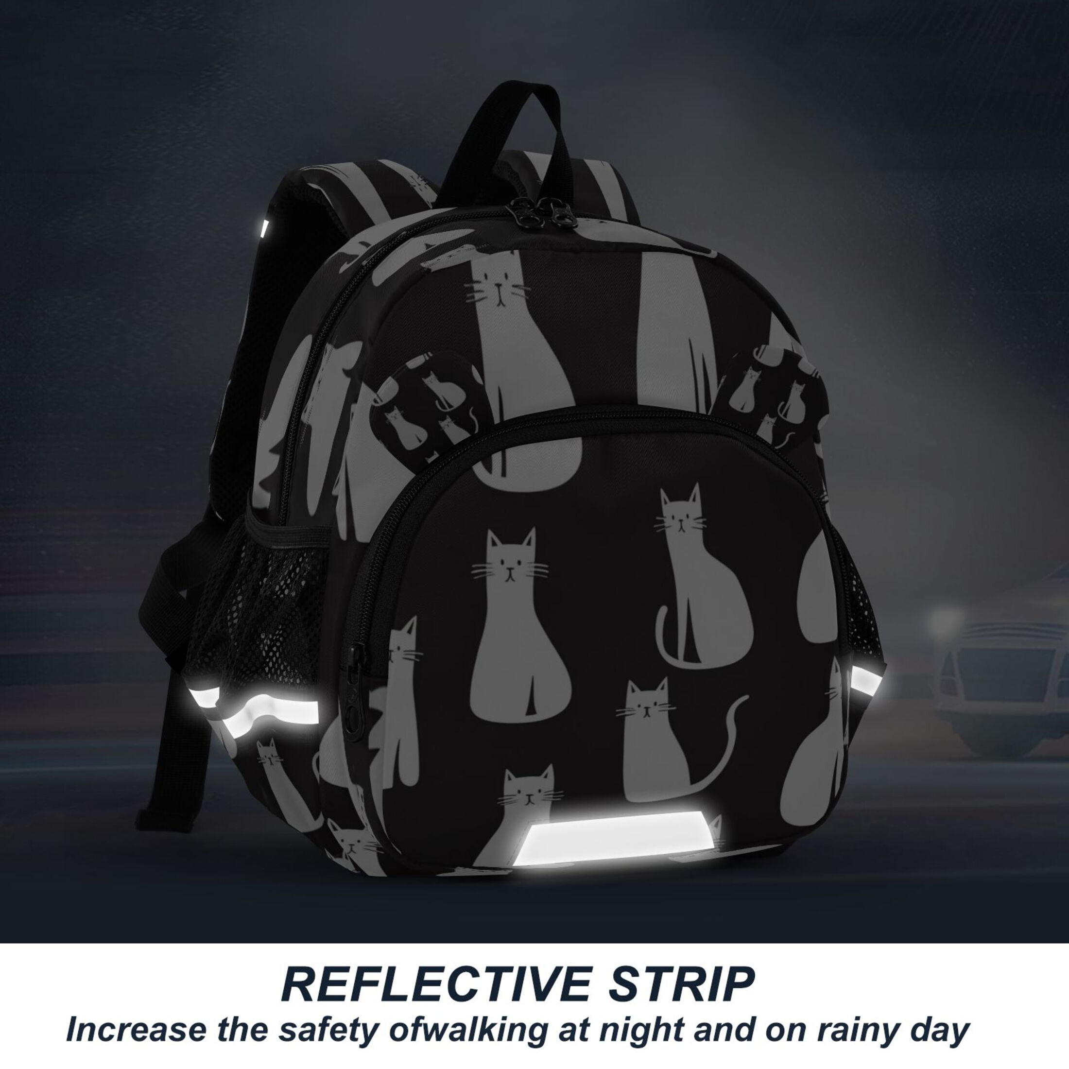 RMDQTR Adorable Ear-Print Backpack with Reflective Strip and Anti-Lost Leash Adjustable Shoulder Straps Mini Travel Backpack Cute White Cats