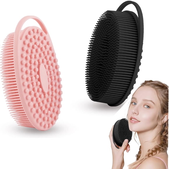 Soft Silicone Body Scrubber 2 PCS Silicone Body Shower, Silicone Loofah 2 in 1 Bath and Shampoo Brush, Body Scrubber Shower Cleaning Exfoliating Use for Sensitive Skin, Lather Well