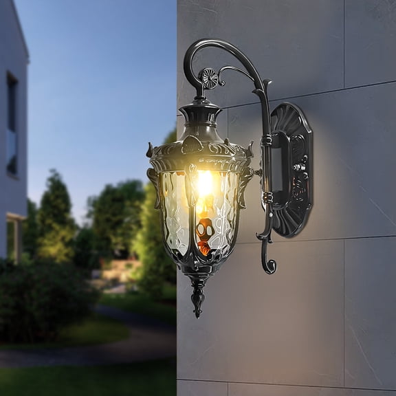 Outdoor Wall Light, Retro Gothic Outside Indoor Wall Lamp Fixture with E26 Socket & Glass Shade Outdoor Sconces Garage, Lighting Lanterns for Porch, Exterior, Patio