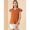 thumbnail image 2 of Allegra K Camiseta Manga Tulipán Cuello En V Básico Para Mujer Color caramelo XS, 2 of 6