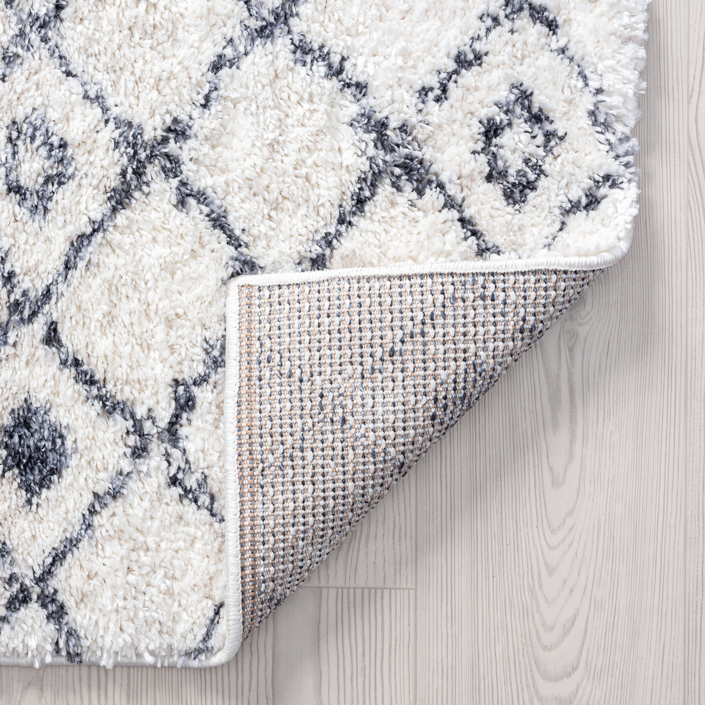 Shag 5x8 Area Rug Thick (5'3'' x 7'3'') Geometric Cream, Dark Gray Living Room Easy to Clean