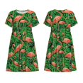 thumbnail image 3 of Bixox Robe d'Été à Manches Courtes pour Femmes Robe Ample Longueur Genou avec Poches-Flamant Rose, 3 of 7