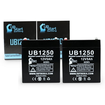 2x Pack - Compatible Belkin F6C525-SER Battery - Replacement UB1250 Universal Sealed Lead Acid Battery (12V, 5Ah, 5000mAh, F1 Terminal, AGM, SLA) - Includes 4 F1 to F2 Terminal Adapters