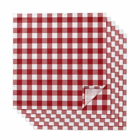 Farmhouse Buffalo Plaid Cloth Napkins, Red White Checkered Washable and Reusable Dinner Napkins Set of 6, Table Napkin for Kitchen Party Birthday Wedding Hotel Housewarming 20"x20"