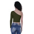 thumbnail image 5 of Moomaya Womens One Shoulder Full Sleeve Crop Top w/ Sequin Heart Motif Patch Party T-Shirt, 5 of 7