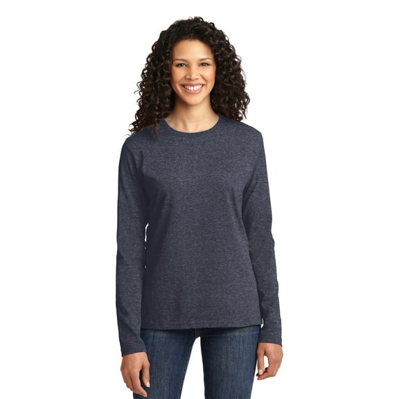 Port & Company Ladies Long Sleeve Core Cotton Tee-3XL (Heather Navy)
