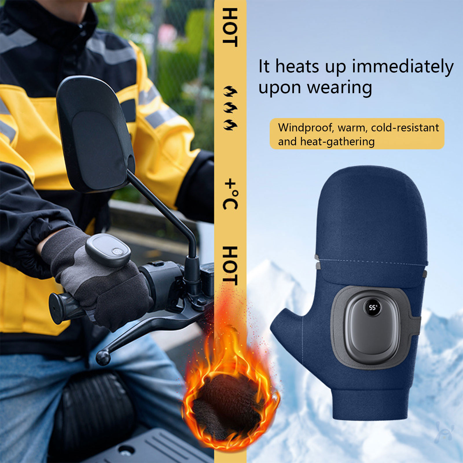 Heated Gloves,Rechargeable Electric Hand Warmers with Upgraded Smart Thermostatic Control,3 Adjustable Temperature Fingerless Heating Gloves for Cycling,Outdoor Snow,Cold Weather