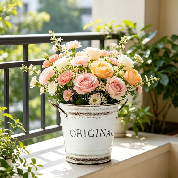 Japceit Rustic Iron Planter With Handles, Vintage Metal Flower Pot, Indoor Outdoor Farmhouse Garden Decor, Distressed Centerpiece Container, Bucket Planter For Plants