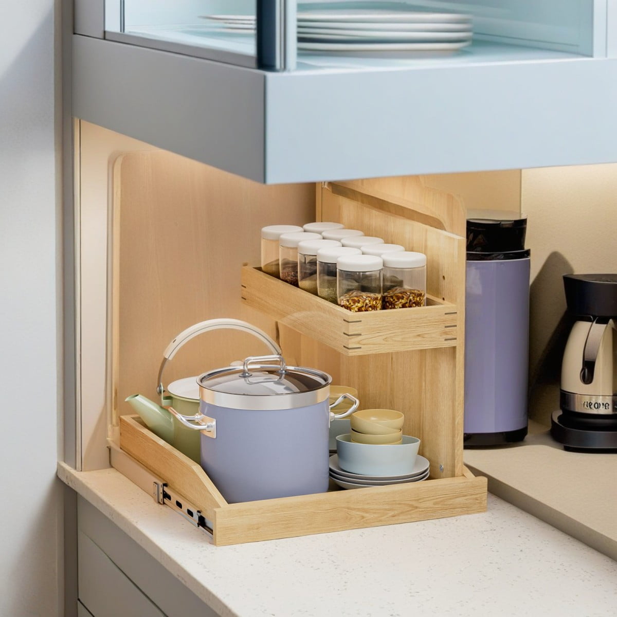 Under Sink Organizers and Storage 22½ W x 21 D 2 Tier Pull Out Cabinet Organizer with Hard Close Christmas Gift Adjustable Pull Out Cabinet organizer with U Bracket for Bathroom Kitchen Right