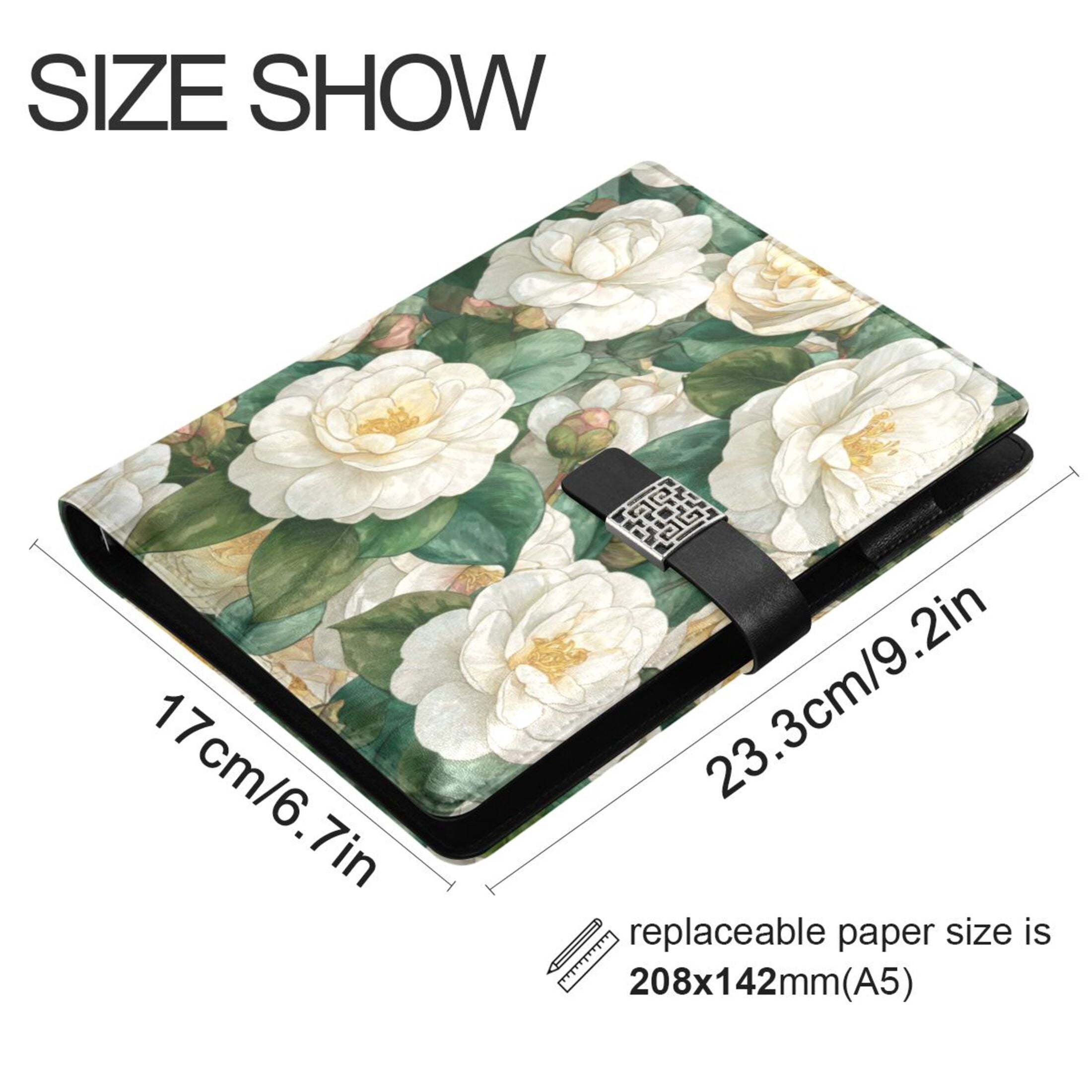 Leather Planner Leather Notebook Notebook Journal Binder Design Pen Pocket Design Convenient for Storage Pure White Camellia Blooms