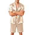 thumbnail image 3 of Garbnen Silk Mens Pajama Set 2 Piece Short Sleeve Button Down Sleepwear Pjs Shorts Set Cozy Mens Loungewear Set Beige 4XL, 3 of 7