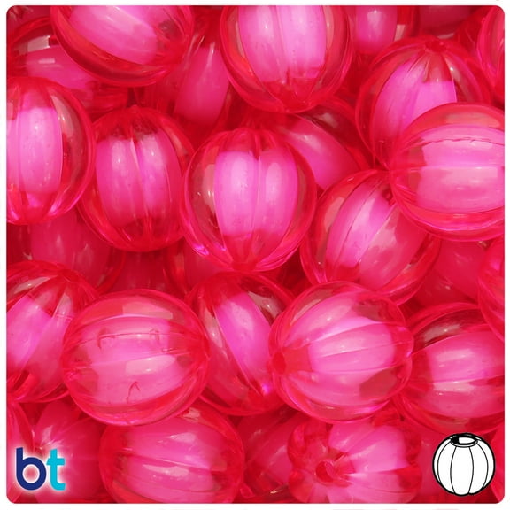 BeadTin Rose Pink Transparent 20mm Melon Plastic Bead in Beads (10pcs)