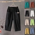 thumbnail image 5 of Women's Casual Linen Baggy Capri Harem Pants Cotton Loose Elastic Waist Tapered Wide Leg Solid Cropped Trousers with Pockets, 5 of 5
