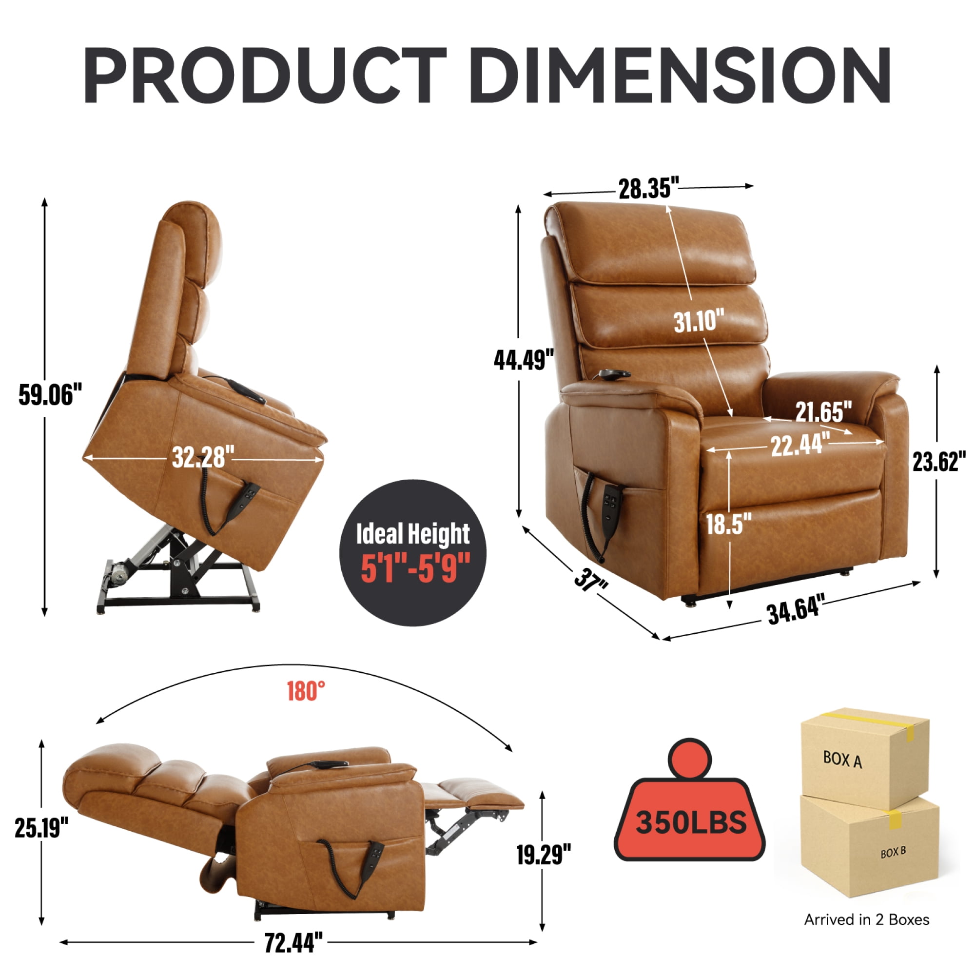 Leumius Power Lift Recliner Chair for Elderly with Vibration Massage and Lumbar Heating,Electric Lift Recliner Single Sofa with Side Pocket and Infinite Position for Living Room,Yellow Brown