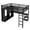 Black, variant on Queen Size Loft Bed Frame with Built-in Wardrobe, Metal Loft Bed with Desk and Storage Shelves, Black