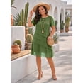thumbnail image 4 of OYYN Dresses for Women A-Line Crew Nck Short Sleeve Chiffon Layere Wedding Guests Midi Dress, 4 of 6