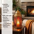 thumbnail image 2 of 2-Pack Gold Moroccan Candle Lantern Holder - Decorative Lamp for Tabletop or Hanging Use, Indoor or Outdoor Porch Patio - Ramadan, Weddings and Holidays, Medium, Red Glass, 2 of 10