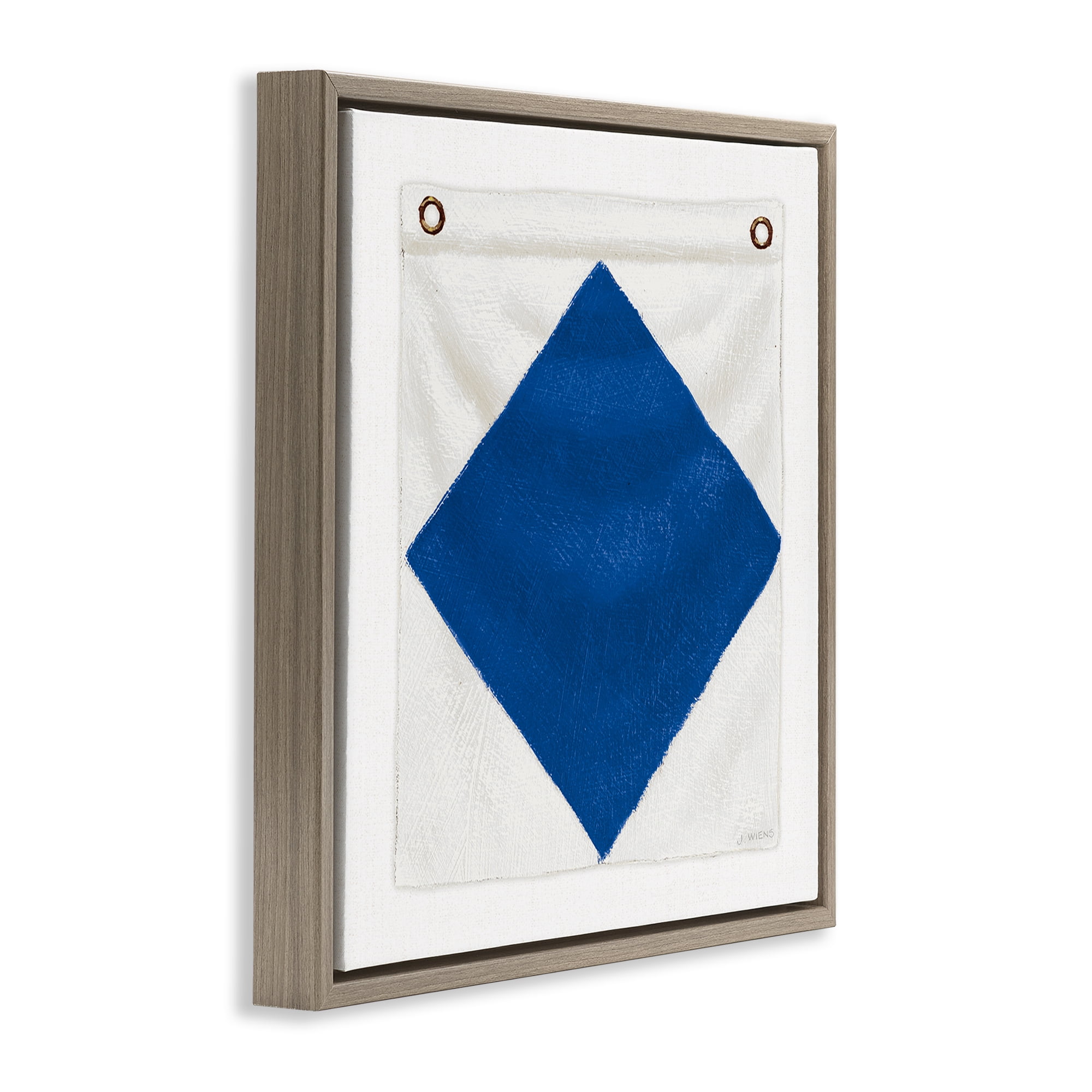 Stupell Industries Blue & White Nautical Flag Nautical & Beach Painting Brown Floater Framed Canvas Art Print Wall Art, 25 x 25
